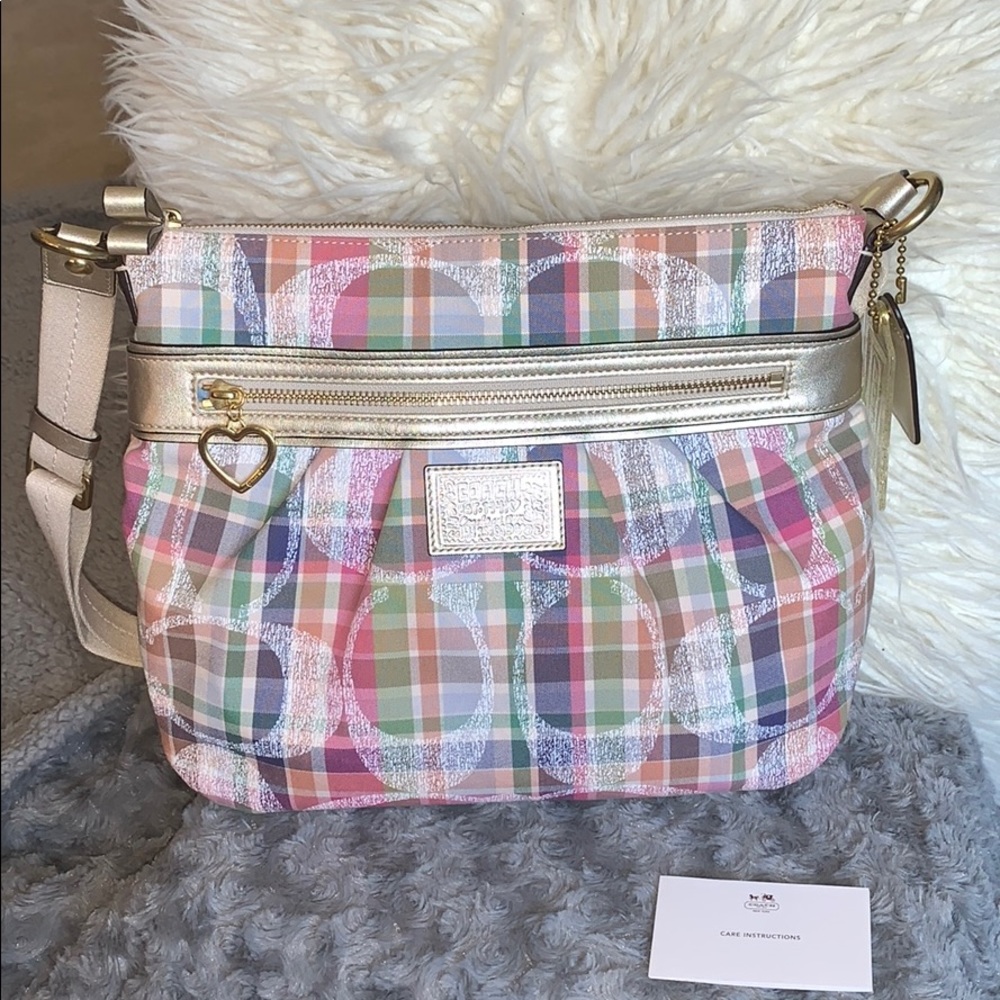 Plaid plaid Coach handbag with gold details